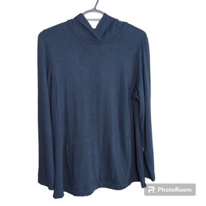 J. Jill Pure Jill Women's Tranquility Fleece Comfort Hoodie Sweater Blue Medium